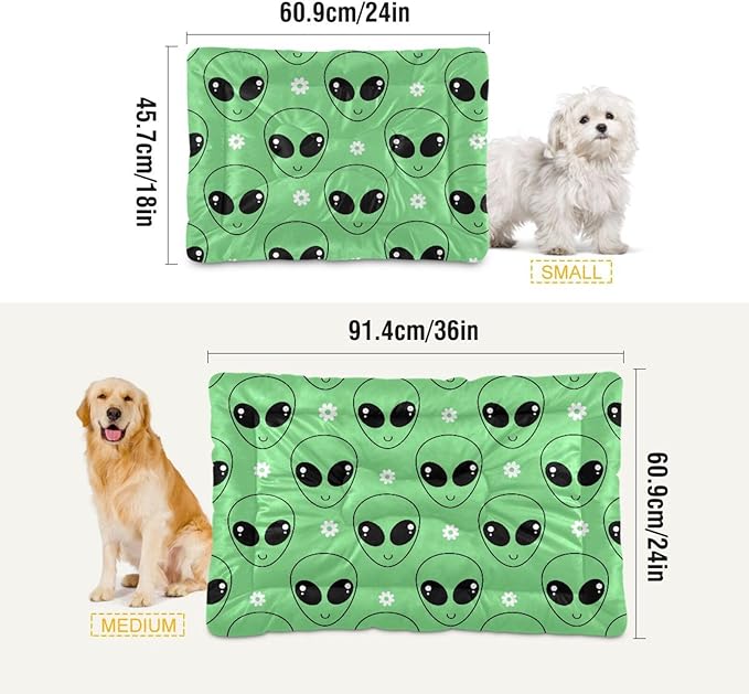Green Alien Cartoons Daisy Flower Pet Bed Cute Dog Bed Mat Absorbing Non Slip Pad Pet Sleeping Mat for Small, Medium, and Large Dogs Puppy Cat 24 in x 18 in