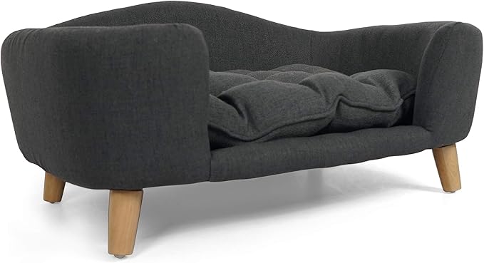 Dog Sofa Couch Bed for Small Dogs, Durable Fabric Rectangle Pet Sofa with Soft Cushion, Modern Elegant Elevated Mini Dog Couch Bed with Backrest and Armrests, Dark Gray