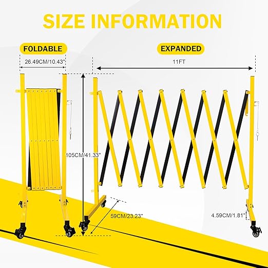 11 Traffic Barricade with Casters, Metal Expandable Barricade, Folding Security Gate, Retractable Fence Outdoor Barricade Fence for Construction Area, Traffic Control（2 Pack)