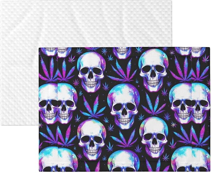 Reversible Plush Pet Blanket for Puppies Kittens, Blue Weedleaf Trippy Skull Crossbones Black, Double Sided Gentle Dot Texture for New Pets Adjusting to Home Environment Softly
