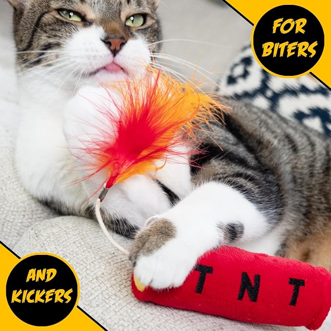 Cat Toy Grenade TNT and Cigar, Cat Toys for Indoor Cats, Kitten Toys, Catnip Toys for Cats of All Breeds, Action Themed Fun for Kicking, Biting, Chewing (Grenade, TNT, & Cigar, 3-Pack)