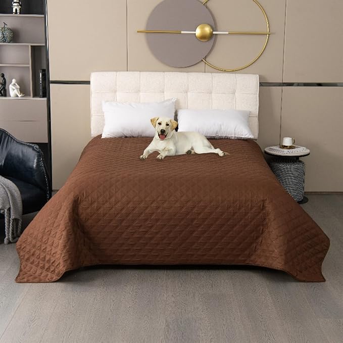 GIBZ Waterproof Dog Bed Cover Anti Slip Pet Furniture Protector Blanket Washable Thick Quilted Mat, Brown, 101.6x127cm