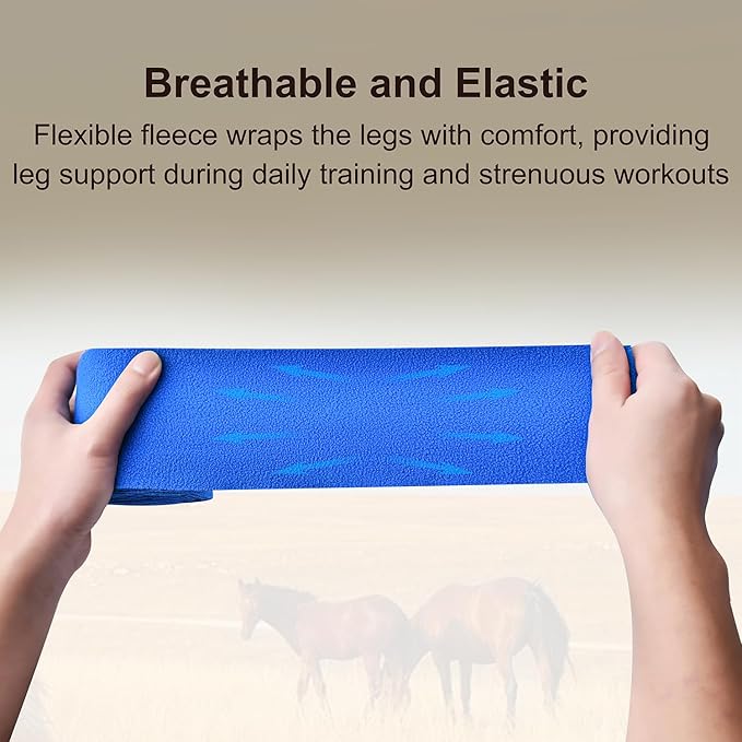 Horse Polo Leg Wraps, Fleece Wraps Elastic Bandages, Comfort Equestrian Standing Wraps, Set of 4, Boot Protection Stable Wraps Supplies (Full 10ft Navy)