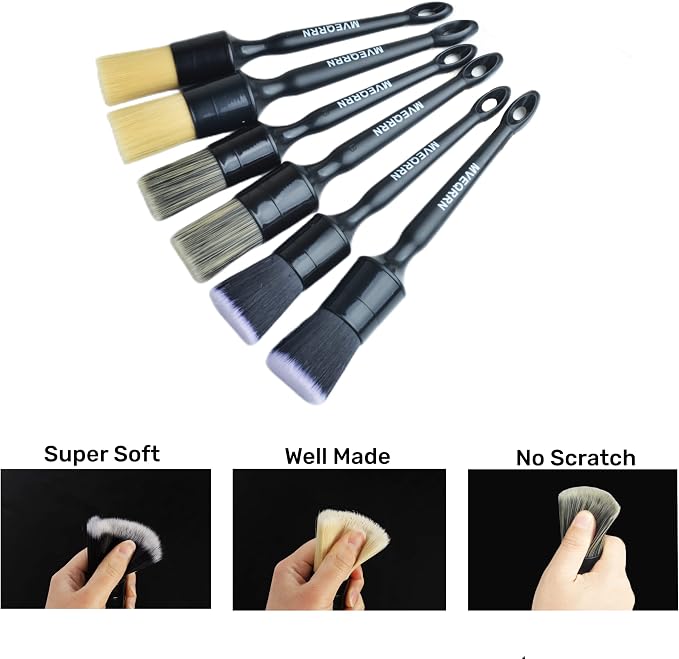 6pcs Car Detailing Brush Set-2pcs Boars Hair Car Detailing Brushes, Leather