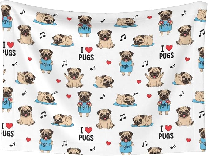 Two Sided Pet Cuddler Blanket for Anxiety Calming, Cute French Bulldog with Hearts, Reversible Plush Design with Bubble Dot Pattern Provides Familiar Surface Anywhere