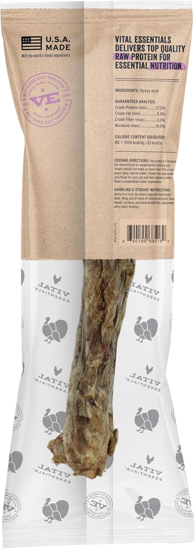 Vital Essentials Freeze-Dried Raw Turkey Neck Dog Treat & Natural Chew, 1-Pack | Single Ingredient Dog Treat for Medium Chewers | Made in USA