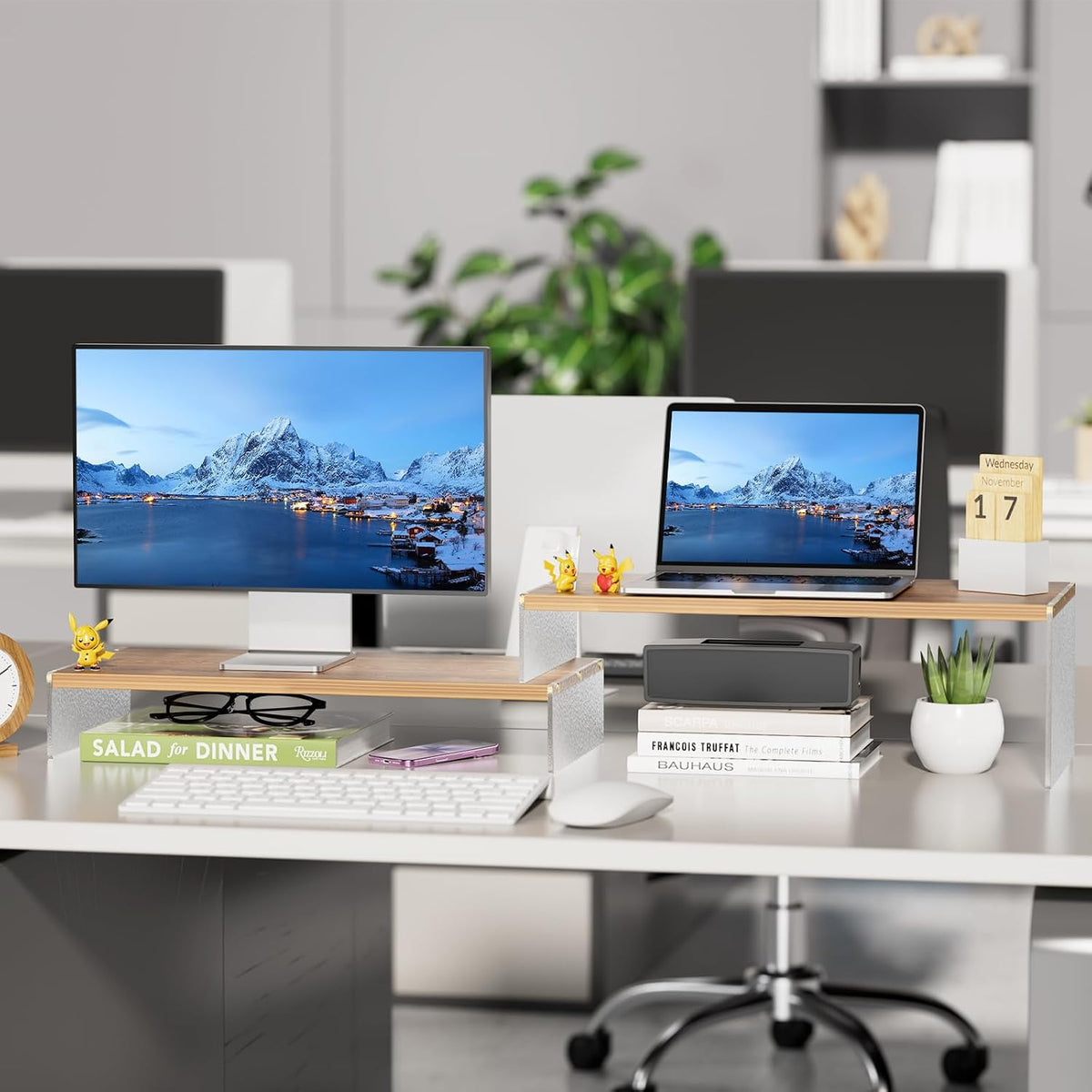 YGYQZ Adjustable Monitor Stand Riser, 9.4" ×19.3" Dual Monitor Desk Stand