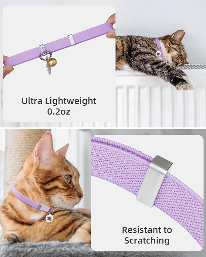 Cat Collar with Bell, Stretch Elastic Quick Release, Non Breakaway Lightweight Kitten Collar for Girl Boy Cats, Pet Supplies,Gifts,Accessories, Purple