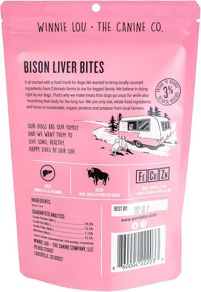 Winnie Lou Bison Liver Bites Dog Treats – Limited Ingredient, Human Grade, Training Treats for Small, Medium & Large Dogs, USA Made, High Protein, Chews, Hypoallergenic, Sensative Stomach (1 Pack)
