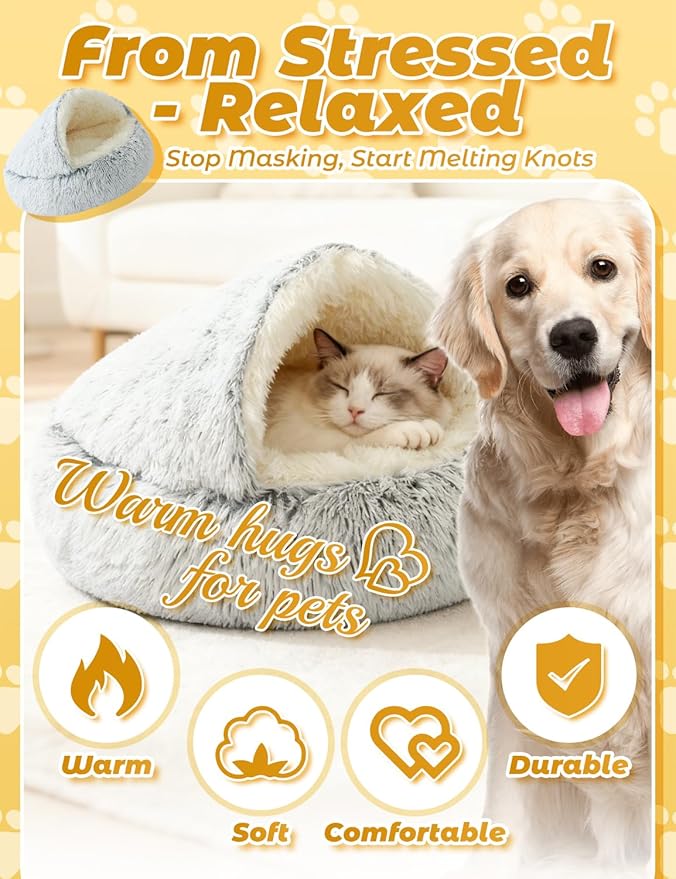 Dog Bed, Dog Bed with Cover Cave, Dual Comfort Design, Pet Bed for Small/Medium/Large Cats and Dogs, Anxiety Relief, Durable & Chew-Proof, Improves Sleep & Behaviour (Pink, 28in)