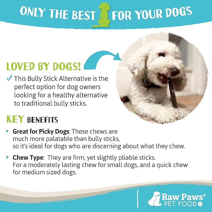 Raw Paws Alternative Soft Bully Sticks for Dogs, 6-Inch (15-Count) - Made in USA - Dog Chews Rawhide Free - Soft Dog Chews for Senior Dogs - Rawhide Free Treats - Puppy Teething