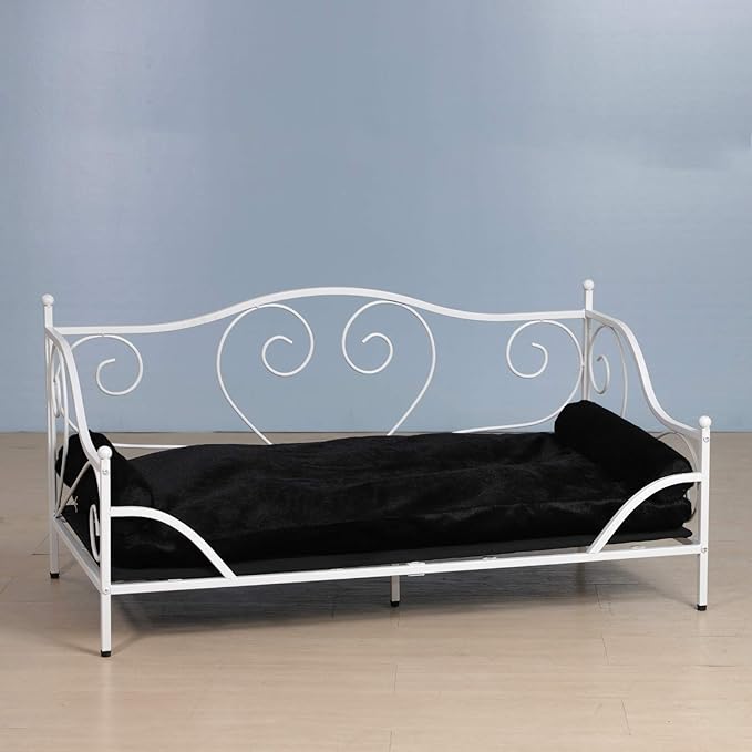 Pet Couch Bed, Large Dog Sofa Beds, Dog Furniture, Medium Pet Couch,Metal Frame and Washable Cushion, for Medium Sized Dogs Sitting (White)