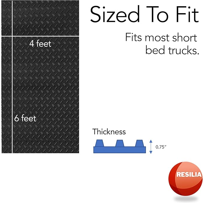 RESILIA Truck Bed Mat Liner – Universal Size, Durable Heavy-Duty All-Weather Protection for Your Truck, Cargo Van, or SUV, Pickup Accessories, Trim to Fit, Black, Thick 4 Foot x 6 Foot, Made in USA