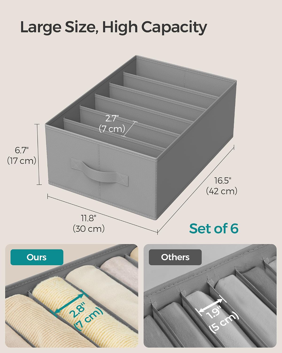 SONGMICS 6 Pack Foldable Wardrobe Clothes Organizers, 6-Compartment
