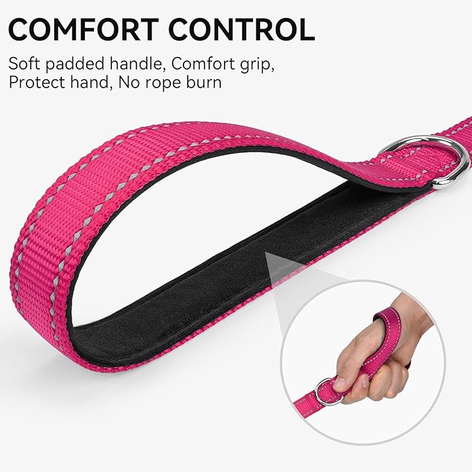 Joytale Dog Leash, 5 FT Double-Sided Reflective, Padded Handle Nylon Heavy Duty Leashes for Medium & Large Dogs Walking, Hotpink