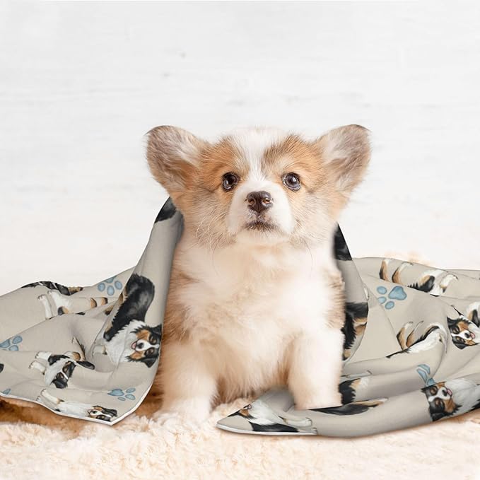 Reversible Pet Blanket for Easy Cleaning Maintenance, Australian Shepherd, Double Sided Plush Dot Design Means Double Use Between Washes for Convenience