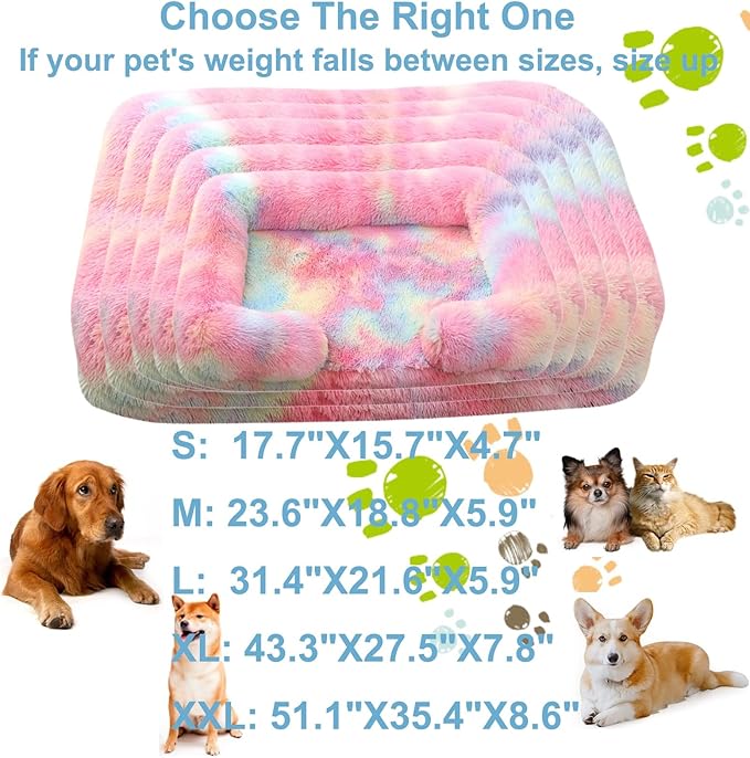 Dog Beds Large Sized dog Orthopedic, Sofa Dog Bed with Waterproof Lining and Nonskid Bottom, Rectangle Washable Dog Bed for Medium Small Dogs and Cats Comfortable ( Color : Rainbow , Size : 43 x 27" )
