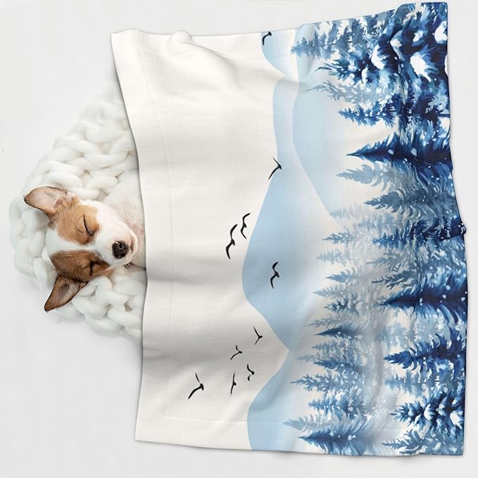 Misty Mountain Throw Blanket - Winter Trees Blanket for Dog Cat Snowy Pet Blankets 23x16 for Couch Sofa Bed
