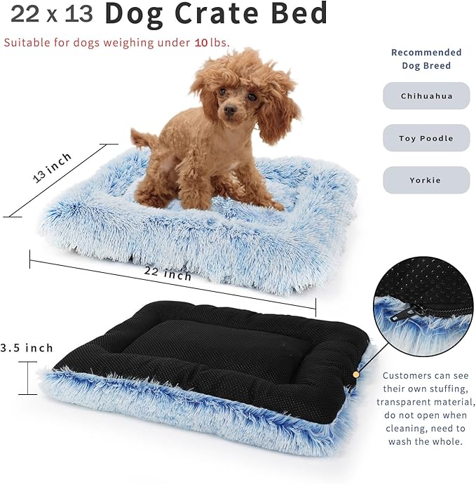 nononfish Dog Crate Bed for Small Dogs Washable Orthopedic Flat for Inside Crate Cages Kennel House Sofa Plush Comfy Sleeping,Gradient Blue 22in