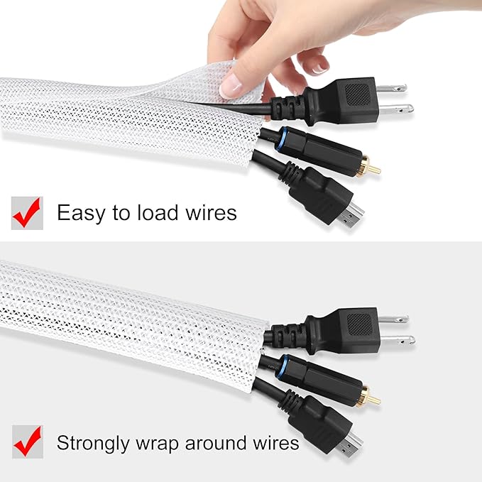 25ft - 1/2 inch Cord Protector Cable Sleeve Split Wire Loom Tubing for Power Cord Audio USB Cable, Cord Sleeve Cable Management for TV Computer, Cord Protectors from Pets Chewing, White