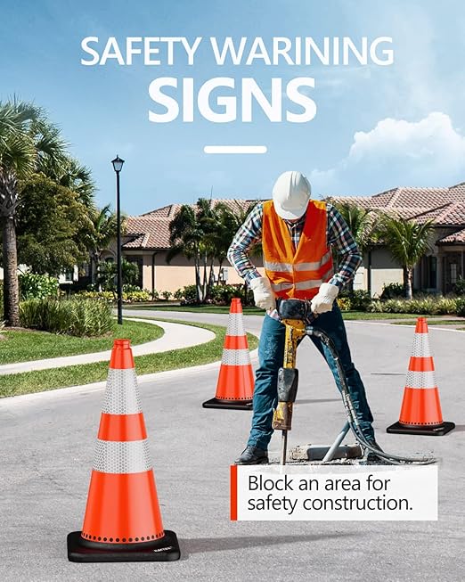 (24 Pack) BATTIFE Traffic Cones 28 Inch with Black Weighted Base, PVC Orange Cone for Traffic Control, Construction Events, Driveway Road Parking Lot