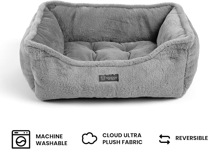 NANDOG Cloud Prive Collection Washable Cat and Dog Bed for Small to Medium Breeds – Made of Ultra Soft Micro Plush Fabric – Reversible Design with Double-Stitched Seams (Light Gray, Medium 25”)