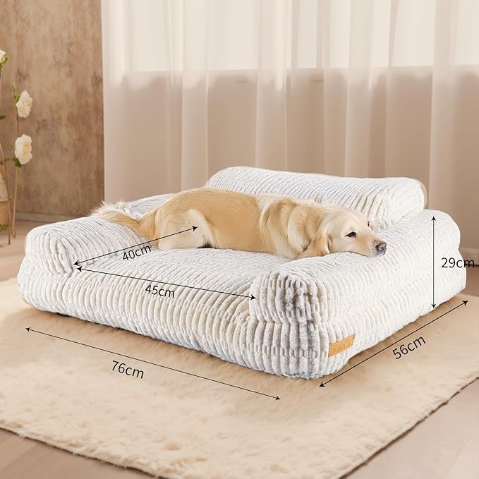 Cute Couch for Pets, Fluffy Pets Sofa with Soft Corduroy Fleece, Supportive Pet Sofa with Non-Slip Bottom, 30inch, Cream