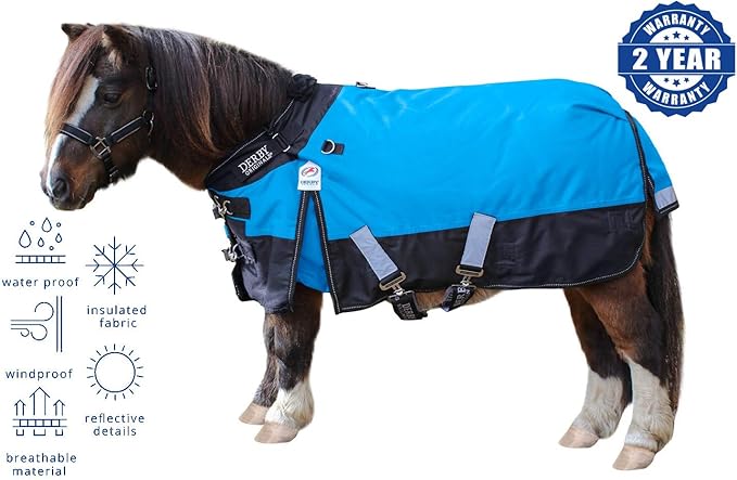 Derby Originals Nordic-Tough 1200D Heavyweight Mini Horse & Pony Turnout Blanket – Waterproof, Breathable, 300g Insulation, 210T Lining, Reflective, 2-Year Warranty (Turquoise, 56")