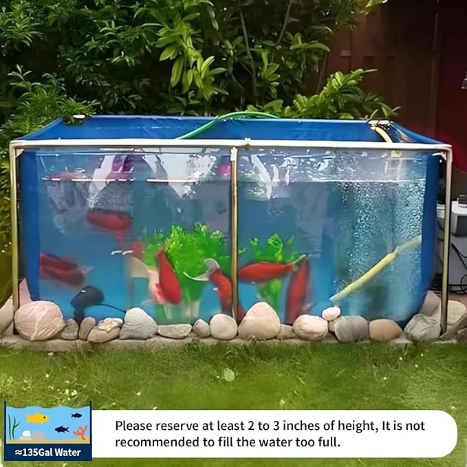 PVC KOI Aquarium Tank, Temporary Fish Tank with Clear Viewing Panel, KOI/Goldfish Pond with 304SS Frame & Drain Valve(47.3" L*31.5" W*23.6" H, About 135Gal Water Capacity)