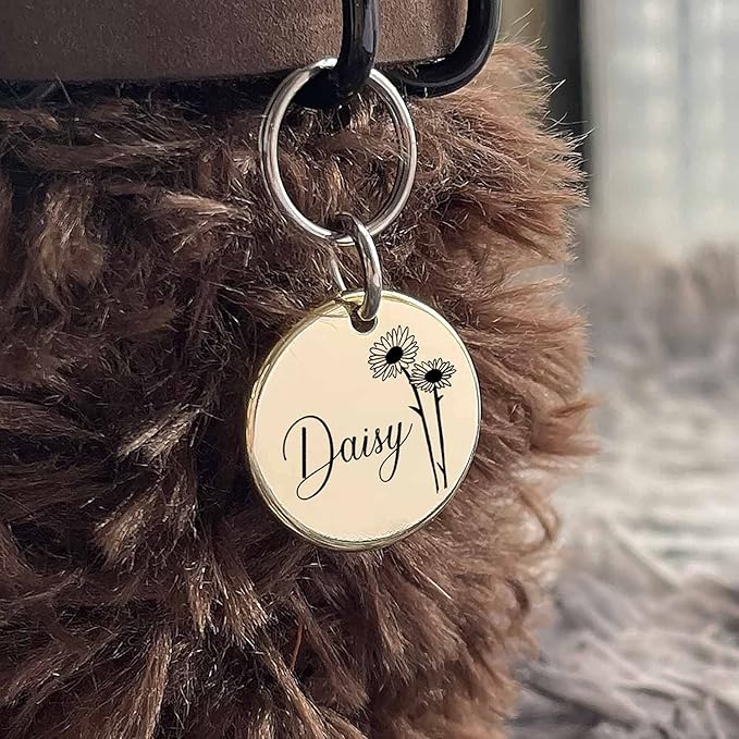 Cats Dogs ID Tags Personalized Engraving Birth Flowers Pattern for Custom Pets Collar Accessories Brass Copper Extra Small Round Name Plate