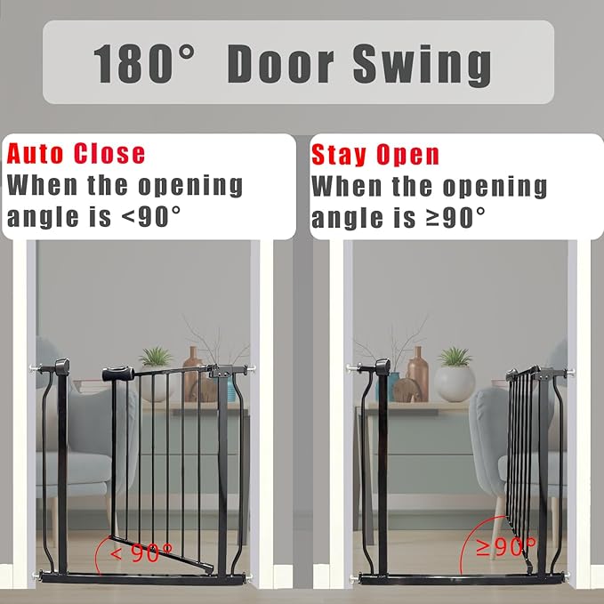 Extra Wide Baby Gates - 71.6-76.4 Inch, Black Metal Pressure Mounted Child & Pet Gates for Stairs & Doorways