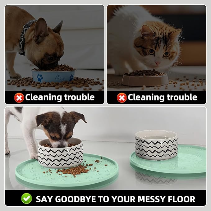Comtim Waterproof Dog Food Mat - 2 Pack Silicone Pet Food Mat Dog Food Bowl Mats Cat Water Mats Eating Tray, Non-Slip Pet Placemat with Lip for Messy Drinkers to Protect Floor,Mocha Green 11"