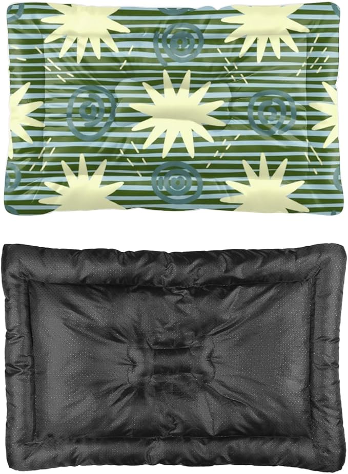 Green Stripes Dog Beds & Furniture Small Dog Comfort Bed Mat Pet Large Crate Pad Puppy Crate Bed Washable Non-Slip Washable Medium Size Pet Mats Carriers & Travel Products Indoor Outdoor 36X24 Inch
