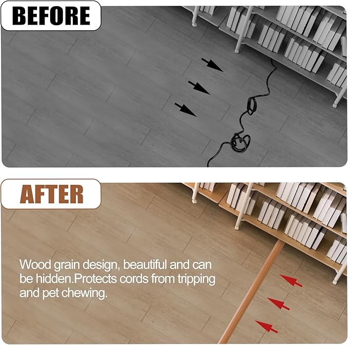 MYFAMIREA 10FT Floor Cord Cover for Wire Self Adhesive Cable Cavity Management PVC Extension Cord Hider Power Floor Wire Protector Cover Prevent Cable Trip for Office Home Outdoor (Brown Wood, 1.97'')