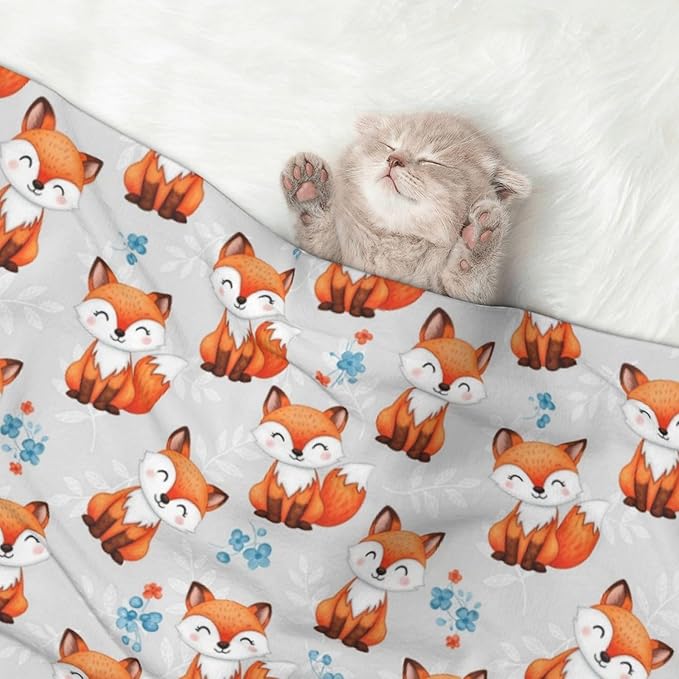 Two Sided Pet Cuddler Blanket for Anxiety Calming, Cute Fox, Reversible Plush Design with Bubble Dot Pattern Provides Familiar Surface Anywhere