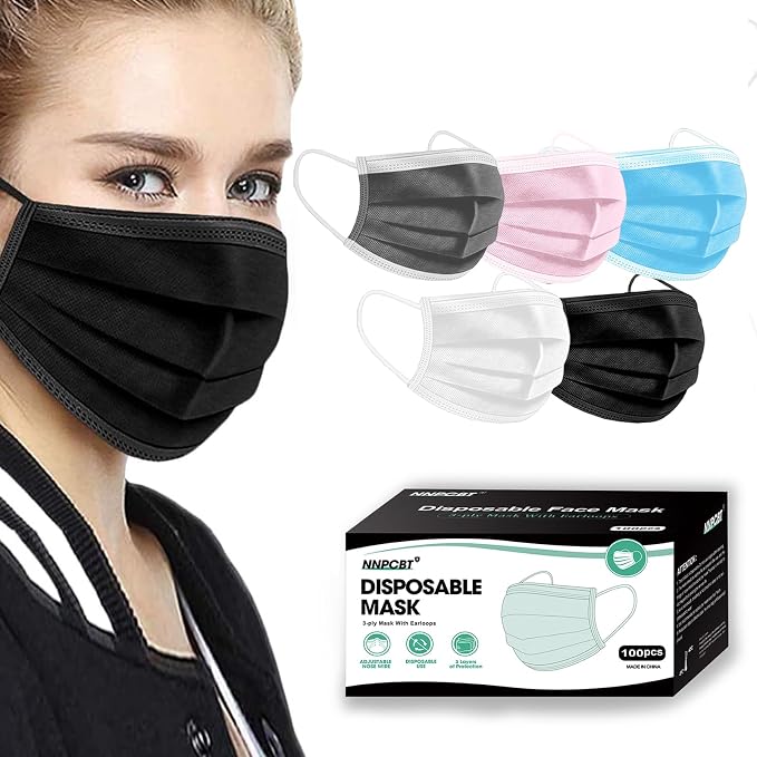 NNPCBT 5 Color Disposable Face Masks 100 Pack, 3-Ply Breathable Mask