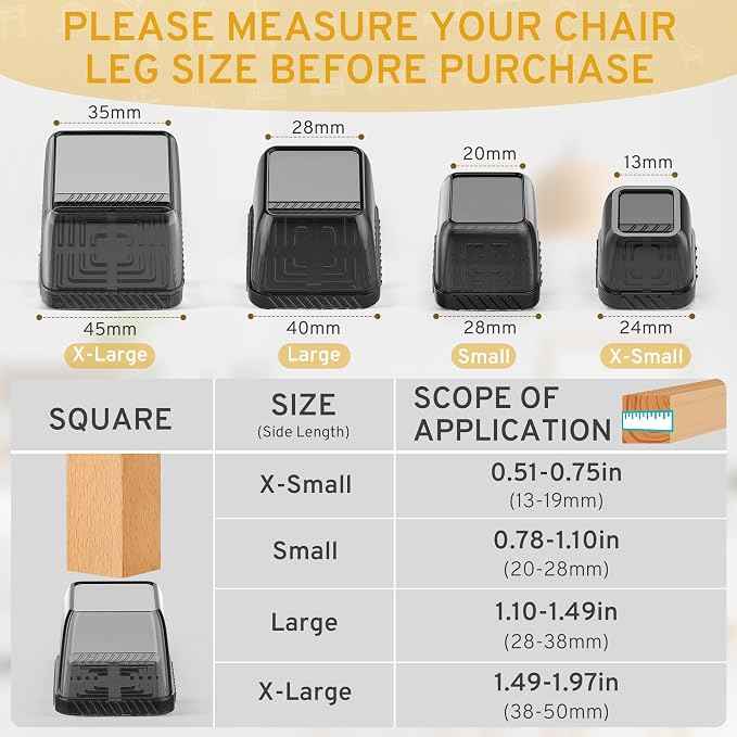 24PCS Square Chair Leg Floor Protectors, Furniture Sliders, Chair Leg Protectors