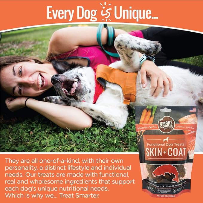 Smart Cookie All Natural Dog Treats - Healthy Skin & Coat Salmon Dog Treats - Ideal for Sensitive Stomachs or Itchy, Allergic, Dry Skin - Dehydrated, Crunchy, Human-Grade, Made in USA - 8oz, Pack of 1