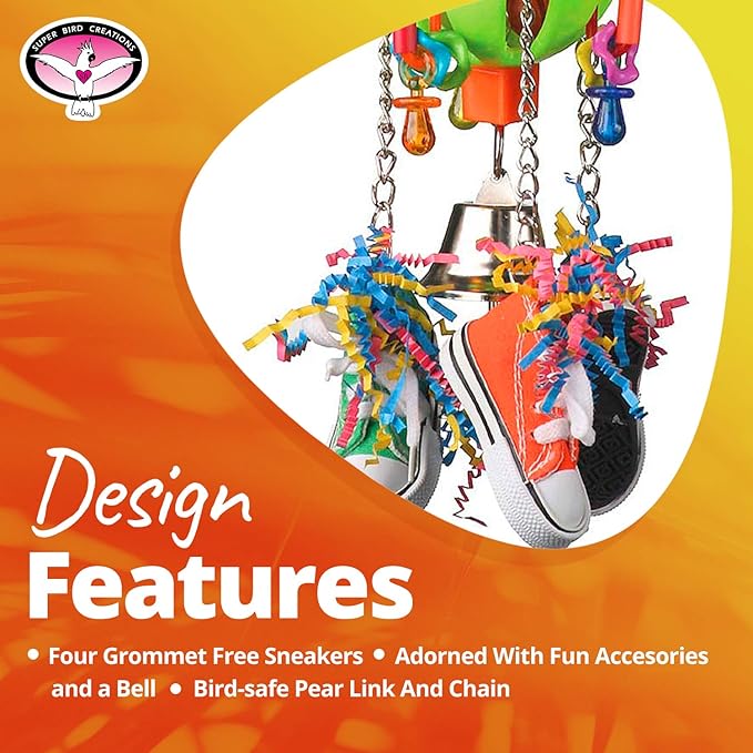 Super Bird Creations SB1105 Kick Ball Bird Toy - Ideal for Parrots, Ringnecks Conures Quakers - Perfect for Chewing, Foraging, and Boredom Relief - Enriching Kick Ball Toy for Medium Bird Size, 12"x4"