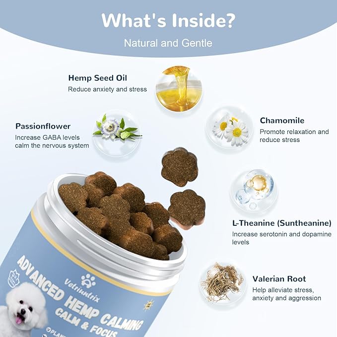 Calming Chews for Dogs, Dog Calming Chews to Help Reduce Stress, Dog Anxiety Relief Soft Chews for Fireworks, Storms, Thunder, Barking, Separation, Emotional Support, 90 Count