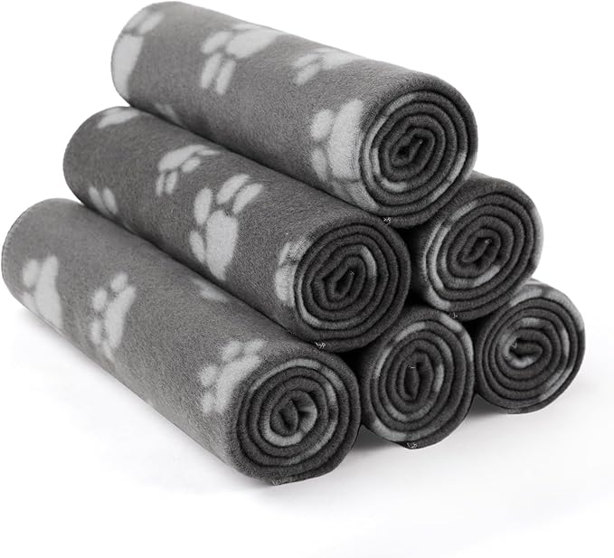 LINENLUX Cute Dog Blanket for Small Medium Dogs 6-Pack Soft Stretchy Fleece Blankets for Pet Cat Puppy Warm Wrinkle-Resistant Throw for Couch Bed Outdoor Grey 31x24 inch (Pack of 6)