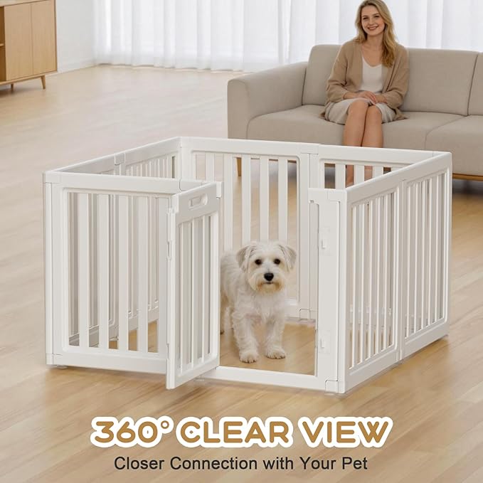 Clear Dog Play Pen,Pet Playpen with Door,Easy to Clean and Install Puppy pens for Both Indoor and Outdoor use (White, 30.3 inch Height, 8 Panels)