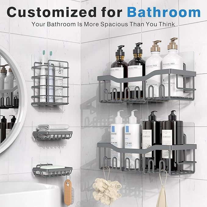 EUDELE 5-Pack Rustproof Stainless Steel Shower Caddy – No Drill Adhesive Bathroom Organizer with Large Capacity, Spacious Shower Shelves for Inside Shower, Kitchen & Home Decor Storage-XL Size