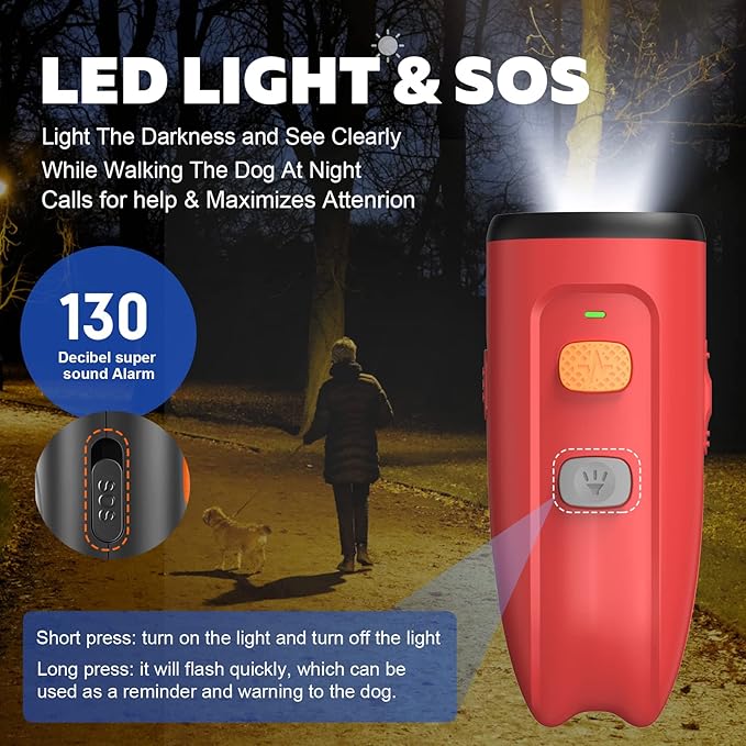 Ultrasonic Dog Barking Control Device, Anti Barking Device Dog Barking Silencer with LED Light, 3 Training Modes Bark Deterrent Devices 20ft Range Dog Training & Behavior Aids w/SOS