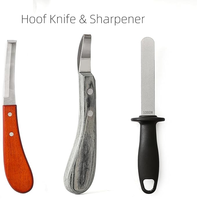 9PCS Farrier Tools Kit for Horses – Hoof Trimming Set with Hoof Stand, Hoof Nipper, Hoof Pick, Hoof Knife, Rasp File, Clinch Cutter, Horseshoe Pliers & Sharpener for Farriers Horse Owners