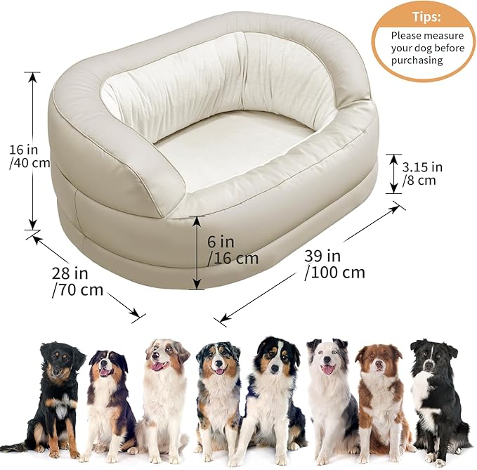 Dog Couch, Dog Sofa Bed for Medium to Large Dogs up to 60Lbs,Dogs Beds with High- Walled Deep Enclosure Design, Pet Couch with Removable Washable Cover & Non-Slip Bottom, Beige