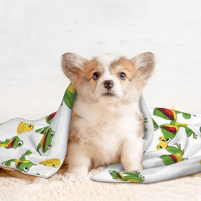 Pet Blanket for Indoor Outdoor Use, Frog Cartoon Cute Frogs, Two Sided Reversible Plush Mat with Bumpy Dot Texture for Patios Crates Portable Bed Companion