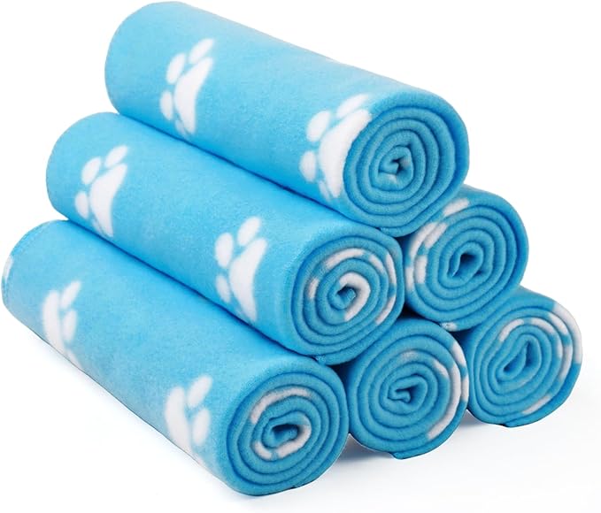 LINENLUX Cute Dog Blanket for Small Medium Dogs 6-Pack Soft Stretchy Fleece Blankets for Pet Cat Puppy Warm Wrinkle-Resistant Throw for Couch Bed Outdoor Light Blue 31x24 inch (Pack of 6)