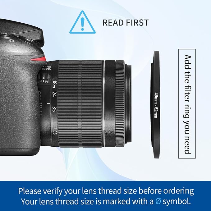 49-52mm Step-Up Ring Adapter, 49mm to 52mm Step Up Filter Ring