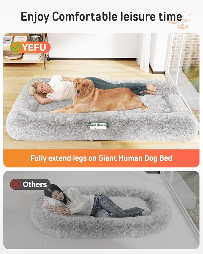 YEFU Human Dog Bed for Adult : Dog Bed Large Size for Human People Pet Kids - Human Sized Dogs beds 79"x45"x12" - Dogs Humans Beds Comfortable Foam Washable for Sleep Nap in Bedroom Light Grey
